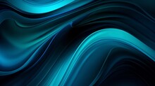 Abstract Blue And Black Wallpaper Background. Carbon Black With A Tinge Of Cyan Blue Hue. Wet Look. 