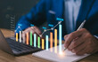 2024 business financial plan market concept, performance of profit growth on 2023 to 2024, education trend up finance on growth graph money revenue, Businessman analyzes profitability of working.