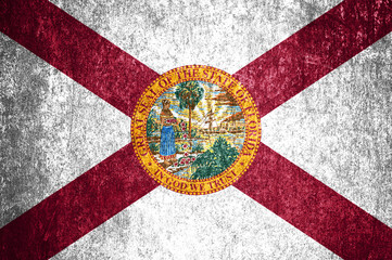 Wall Mural - Close-up of the grunge Florida state flag. Dirty Florida state flag on a metal surface.