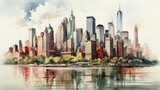 Fototapeta  - A New York City illustration in colorful watercolor paints, isolated on a white background