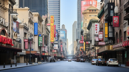 Wall Mural - Busy street in the city with billboards created with Generative AI technology