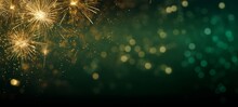 Silvester Sylvester 2024 New Year New Year's Eve Party Background Banner Panorama Illustration - Abstract Gold Firework Fireworks On Dark Green Texture With Bokeh Lights