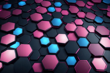 Wall Mural - dark hexagon abstract technology background with blue and pink color