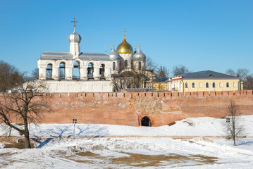 Wall Mural - The bell tower and domes of St. Sophia Cathedral in the Kremlin of Veliky Novgorod, Russia