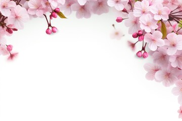 Wall Mural - Pink cherry blossom flower petal on white background in Spring. Spring seasonal concept.