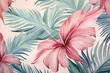 Hand-painted pastel tropical pattern with banana leaves and palms. Vintage-style 3D illustration of glamorous floral background design for wallpaper, cloth, and fabric printing. Generative AI