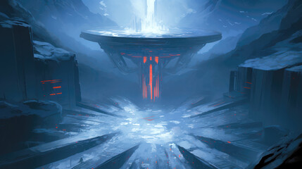 Wall Mural - Futuristic alien spaceship on a sci-fi planet. Futuristic science fiction scene