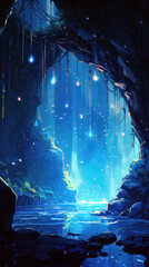 Wall Mural - Illustration of a fantasy cave with stalactites and stalagmites