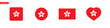 National flag of Hong Kong. Flag icons for language selection. Hong Kong flag in the shape of a square, circle, heart. Vector icons