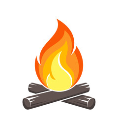 Wall Mural - Campfire illustration. Vector flat hand drawn bonfire icon isolated on white background.