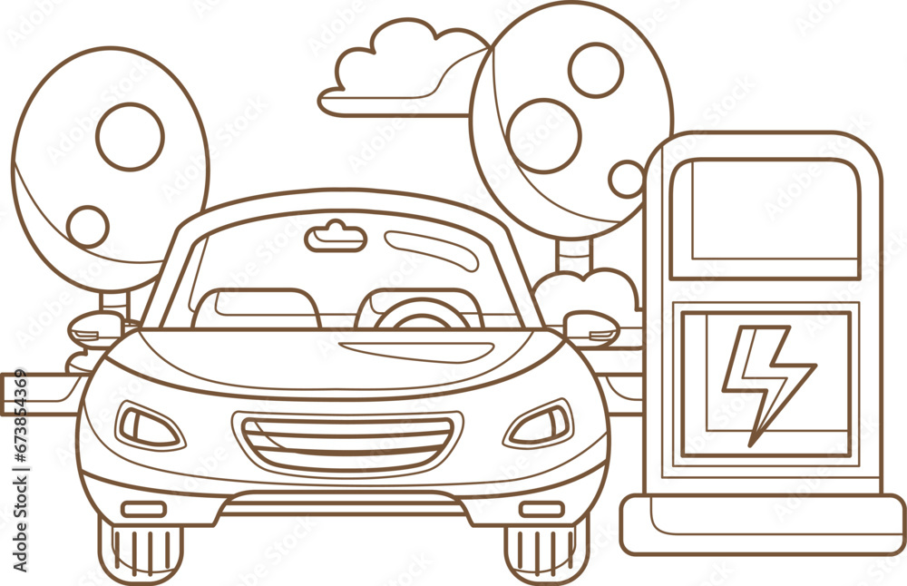 Go Green Technology Electric Car Eco Friendly Cartoon Coloring Pages ...