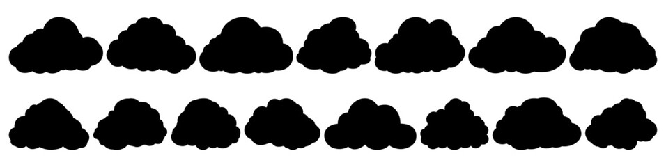 cloud silhouettes set, large pack of vector silhouette design, isolated white background