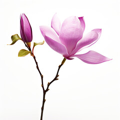 Wall Mural - Vibrant Purple Magnolia Blossom on Clean White Background