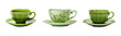 Green and Gold teacup and saucer plate collection -
 premium pen tool PNG transparent background cutout. 