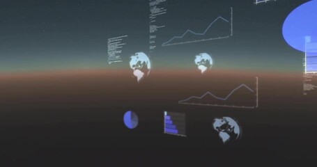 Poster - Animation of globes, graphs and computer language over abstract background