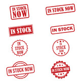 Fototapeta  - Set of In Stock Now red rubber grunge stamp seal, collection
of red in stock now stamp
