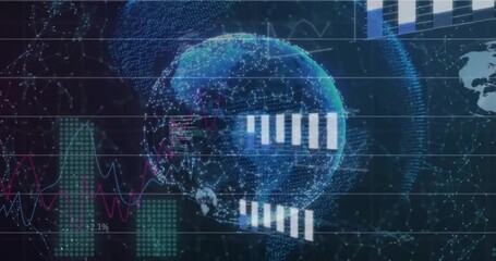 Poster - Animation of graphs, globes and computer language over connected dots forming globes