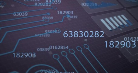 Poster - Animation of changing numbers, graphs and circuit board pattern over abstract background