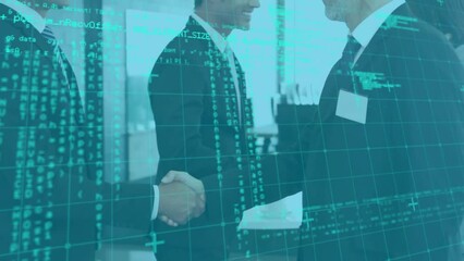 Poster - Animation of data processing over diverse people shaking hands in office