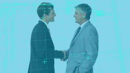 Poster - Animation of data processing over diverse people shaking hands in office