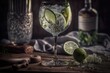Gin and tonic cocktail at nice dark background. Generative Ai