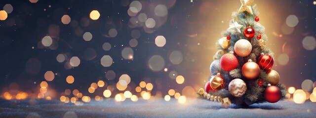 Wall Mural - Christmas Tree With Baubles And Blurred Shiny Lights