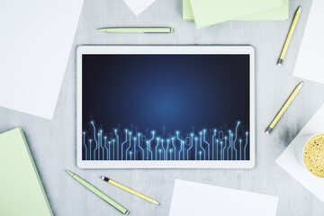 Aufkleber - Creative concept of microscheme illustration on modern digital tablet screen. Big data and database concept. Top view. 3D Rendering