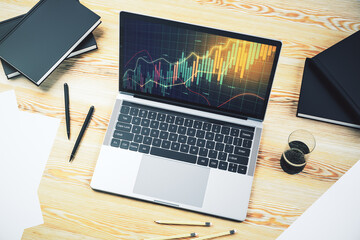Aufkleber - Modern computer display with abstract financial graph, financial and trading concept. 3D Rendering