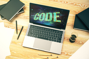 Aufkleber - Creative Code word hologram on modern computer monitor, artificial intelligence and neural networks concept. 3D Rendering