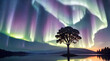 Natural scenery and brilliant auroras in the sky