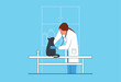 Pet Cat Looking at Veterinarian Checking Cat's Heartbeat with Stethoscope On Table In Veterinary Hospital Care Facility, Clinic, Check-Up, Visit