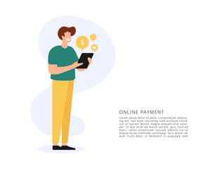 Online Payment Concept with Flat Character Illustration. E-commerce and Financial Technology. Vector illustration.