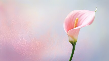 Canvas Print -  a pink flower with a yellow stamen on a blue and pink background with a blurry image of a pink flower.  generative ai