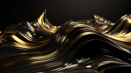 Wall Mural - Luxurious Gold and Black Wavy Metallic Background