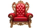 Fototapeta  - Red and gold throne chair isolated on transparent or white background, PNG