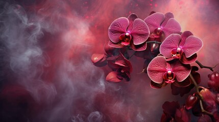 Canvas Print -  a close up of a bunch of flowers with smoke coming out of the top of the flowers and the bottom of the flowers.  generative ai