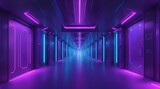 Fototapeta Perspektywa 3d - Abstract background of futuristic corridor with purple and blue neon lights