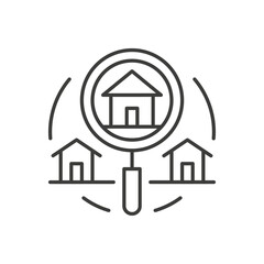 Poster - Search real estate for buy sale rent thin line art icon vector illustration. Choosing house
