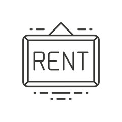 Poster - Real estate rent hanged rectangle signboard property offer thin line art icon vector illustration