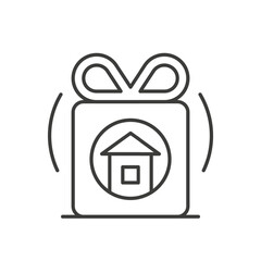 Poster - Gift box real estate sale buy purchase celebrate thin line art icon vector illustration