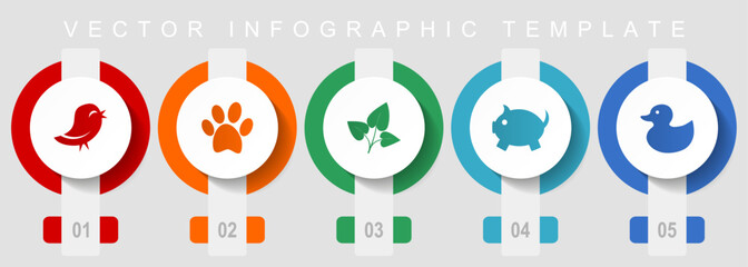 Leinwandbilder - Nature flat design icon set, miscellaneous icons such as bird, animal, leaf, pig and duck, vector infographic template, web buttons collection