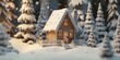 A small fairy tale cottage in a winter snow covered forest, Christmas background with Miniature paper house. Generative AI	
