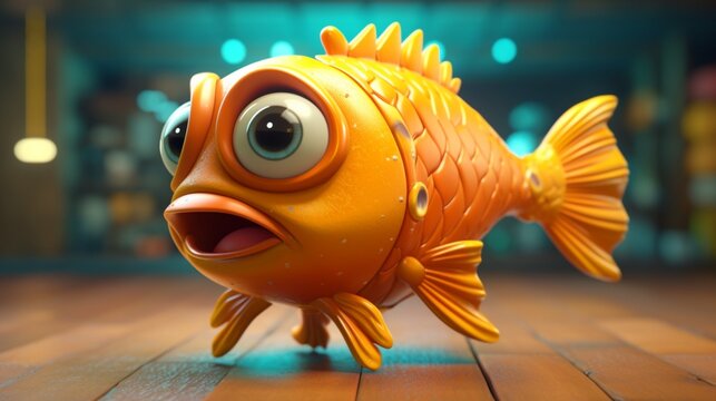 fish super cute octane render toy style Plastic textu.Generative AI