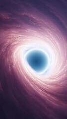 Wall Mural - Interstellar black hole with glowing accretion disk and singularity nucleus. Concept 3D animation of cosmic wormhole on starry space background. Theory of relativity and quantum physics wallpaper.