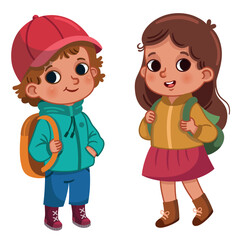 Wall Mural - Vector illustration of a kindergarten aged girl and a boy.