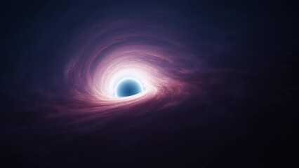 Wall Mural - Interstellar black hole with glowing accretion disk and singularity nucleus. Concept 3D animation of cosmic wormhole on starry space background. Theory of relativity and quantum physics wallpaper.