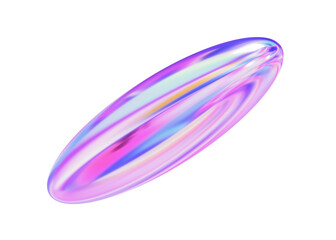 Aufkleber - 3d holographic geometric shape oval. Metal simple figure for your design on isolated background. 3d rendering illustration..