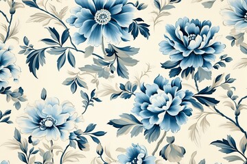  blue and ivory floral pattern. Generative AI