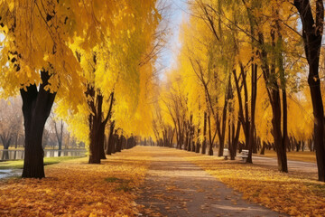 Wall Mural - Golden Autumn, Beautiful Landscape with Vibrant Yellow Trees