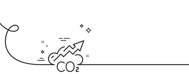 Co2 gas line icon. Continuous one line with curl. Carbon dioxide emissions sign. Exhaust increase symbol. Co2 single outline ribbon. Loop curve pattern. Vector